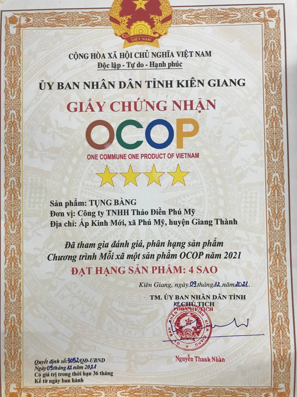 Chứng nhận OCOP - Tụng Bàng