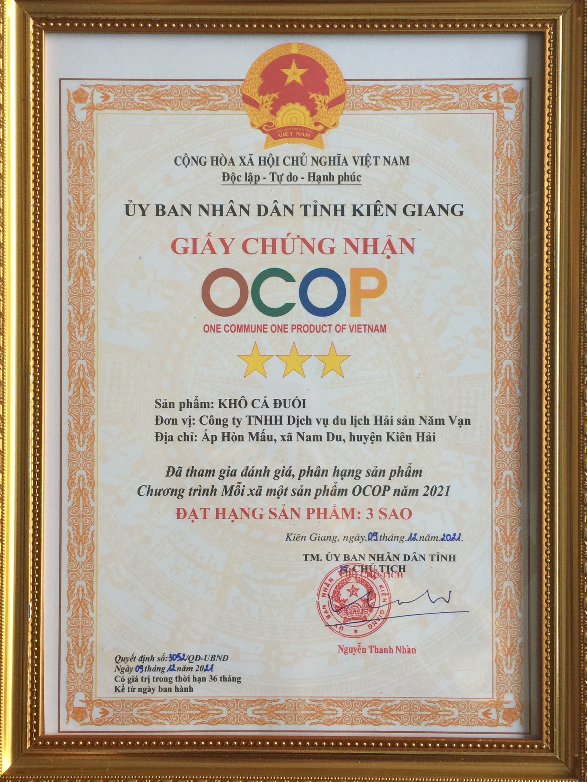 Chứng nhận OCOP khô cá đuối