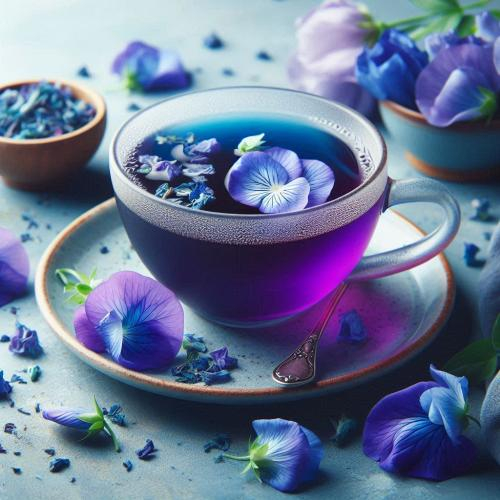 Nước hoa hồng và hoa đậu biếc