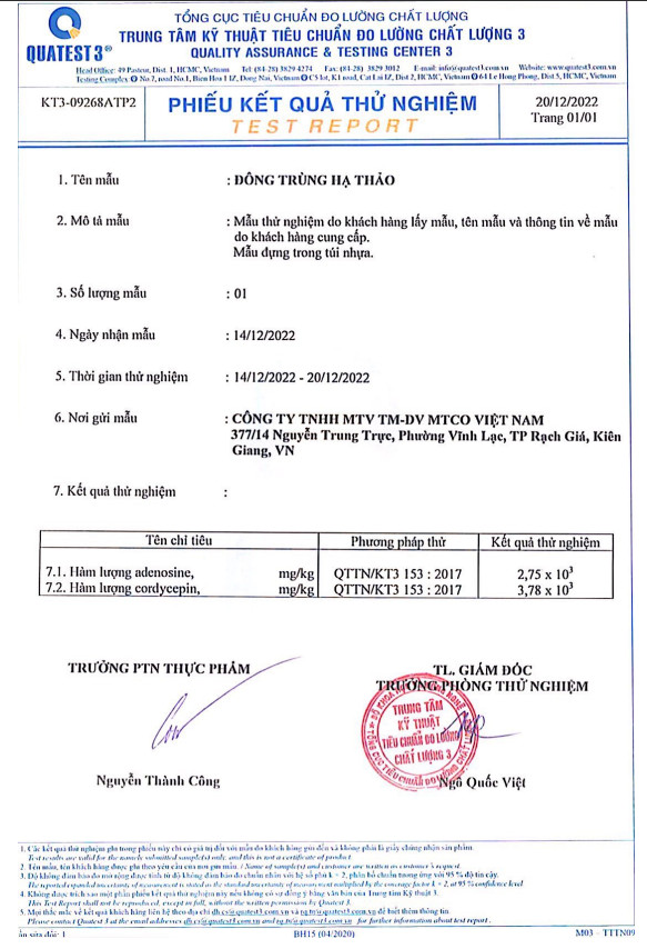 Giấy kết quả thử nghiệm