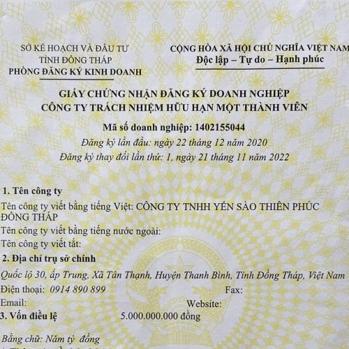 Giấy Phép Kinh Doanh Yến Thiên Gia Phúc