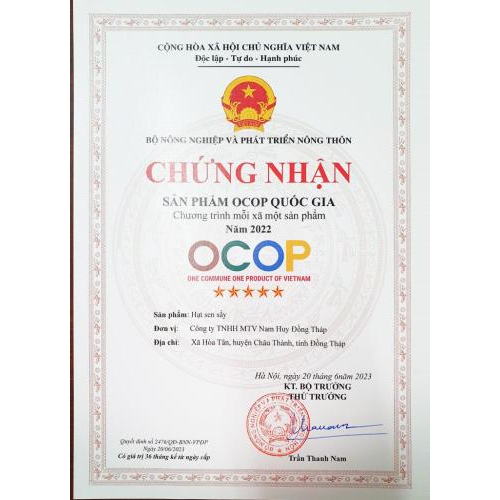 Chất lượng Hạt Sen Sấy Nam Huy đạt chuẩn quốc tế