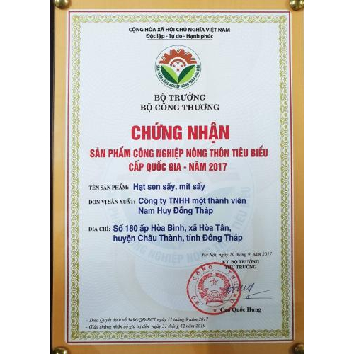 Chất lượng Hạt Sen Sấy Nam Huy đạt chuẩn quốc tế